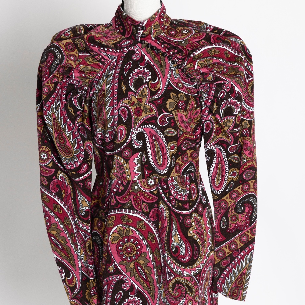 Paisley Velvet Puff Sleeve Mini Dress